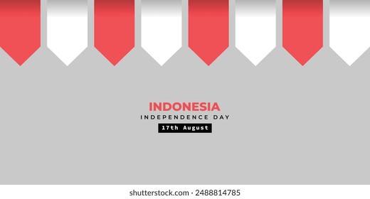 Red and white ribbon background. Indonesian flag ornament backdrop. Geometric and decorative layout template. For Independence day celebration poster or banner design.