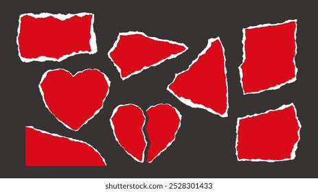 Red and White Ripped Vector Paper Pieces