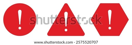 Red and white Road warning or attention caution sing exclamation mark set