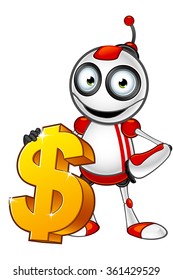 Red And White Robot - Holding Dollar Sign