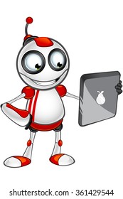 Red And White Robot - Holding A Tablet