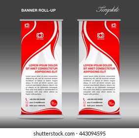 Red and White Roll up banner stand template flyer vector for business, advertisement, display