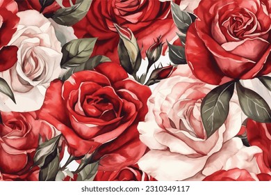 red and white rose flowers seamless pattern background