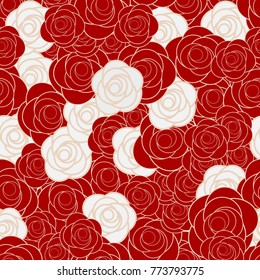 Red and white rose seamless pattern vector. Abundance red and white rose in retro style background.