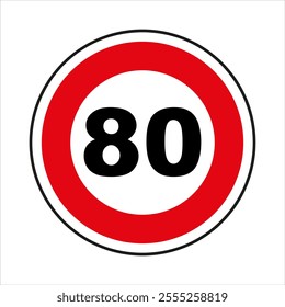 Red and white round road sign indicating speed limit of eighty kilometers per hour.