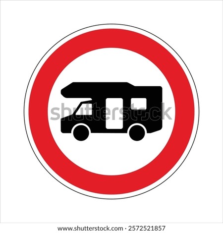Red and white round road sign prohibiting parking for motorhomes and camper vans.