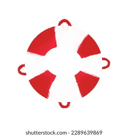 Red white rubber band for saving lives isolated on white background  ,Summer symbol element ,hand drawing illustration , Vector EPS 10