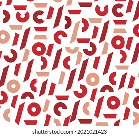 Red and white ruffled geometric seamless vector pattern, suitable for wallpaper, web, poster, social media. on a maroon background