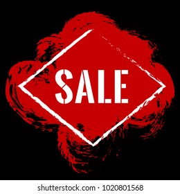 Red and white sale banner.  Marketing tag for promotion, commercial campaign. Black friday sale painted label. Isolated vector modern sticker illustration. Grunge pained background.