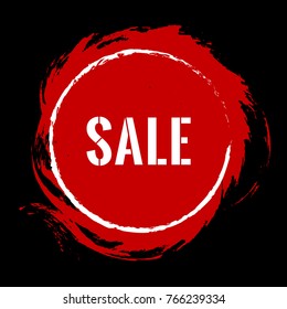Red and white sale banner.  Marketing tag for promotion, commercial campaign. Black friday sale painted label. Isolated vector modern sticker illustration. Grunge pained red background.