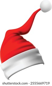 Red and white santa claus hat with white pompom tilting slightly to the right, providing a festive and cheerful image perfect for christmas projects