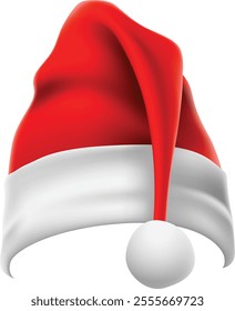 Red and white santa claus hat, slightly tilted, creating a cheerful and festive atmosphere, ideal for enhancing christmas projects and holiday celebrations