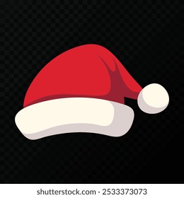 Red and white Santa hat on transparent background. Vector illustration.