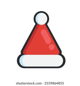 red and white Santa hat with outline in flat vector design.