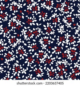 Red And White Seamless Floral Vector Small Flowers Pattern On Navy Background