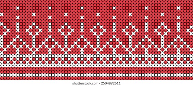 Red and white seamless knitting pattern.
