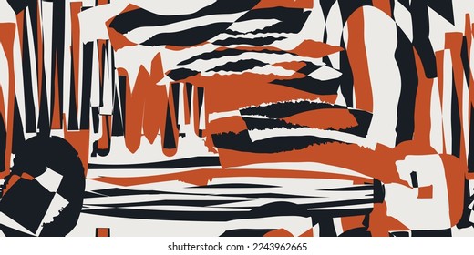 Red and white seamless pattern with mosaic casual brush strokes. Print and seamless surfaces, wallpaper, notebooks, pillows, cups, packaging, interior, textiles.