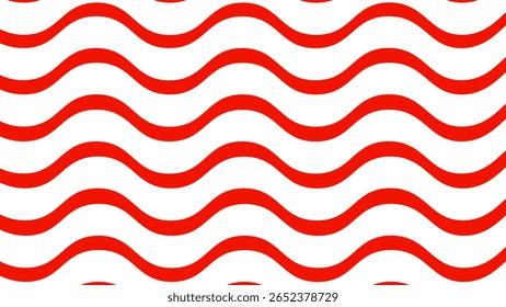 Padrão contínuo vermelho e branco com linhas onduladas. Plano de fundo com faixas horizontais onduladas.