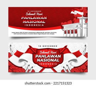 Red and White Selamat Hari Pahlawan Nasional (Translation: Happy Indonesian National Heroes Day) Banner Collection