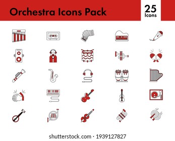 Red And White Set of Orchestra Icon In Flat Style.