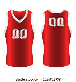 Red And White Shaded Two-Sided Basketball Jersey Uniform Front And Back Vector Illustration Graphic