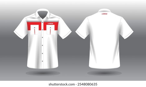 red and white short sleeve work shirt