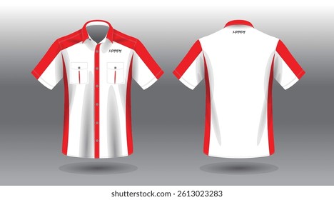 red and white short sleeve work shirt
