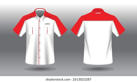red and white short sleeve work shirt