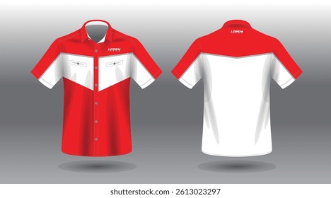 red and white short sleeve work shirt
