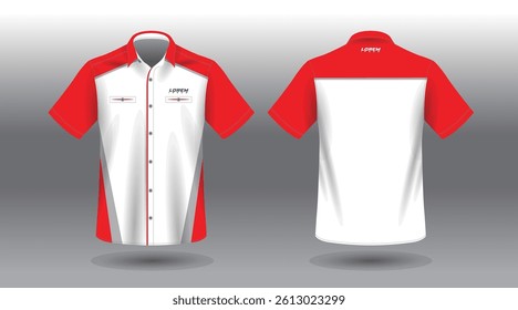 red and white short sleeve work shirt
