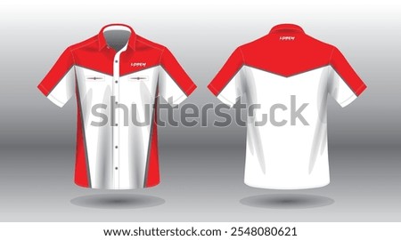 red and white short sleeve work shirt