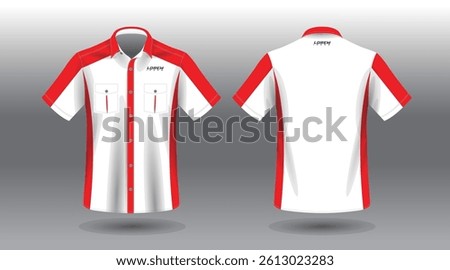 red and white short sleeve work shirt