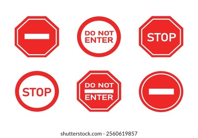 red and white sign do not enter icons vector