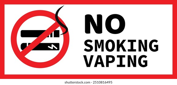 A red and white sign that says "No Smoking Vaping". The sign is circular and has a black border