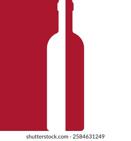 Red and white silhouette of a wine bottle. Vector illustration and template.