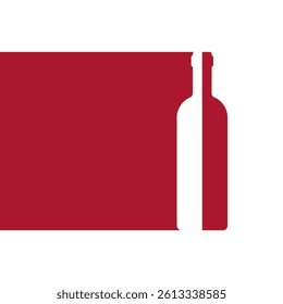 Red and white silhouette of a wine bottle. Vector isolated illustration.