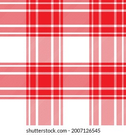 Red and white simple plaid. Seamless vector tartan pattern suitable for fashion, home decor, stationary, plus valentines and Christmas product.