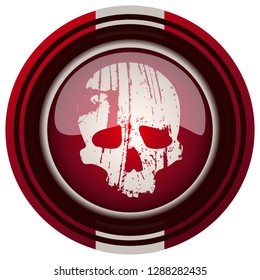Red and White Skull Round Glossy Icon.