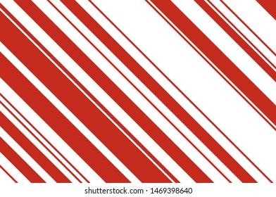 Red and white sloping strips of different thicknesses. Texture of Christmas candy cane. Vector illustration