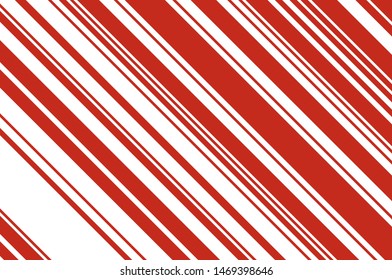 Red and white sloping strips of different thicknesses. Texture of Christmas candy cane. Vector illustration
