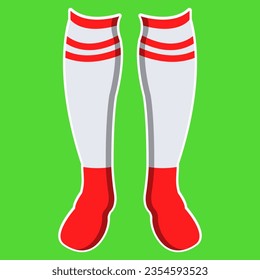 Red and White soccer socks on green background. vector illustration