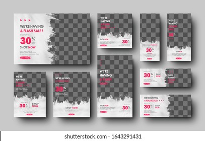 Red White Social Media Digital Banner For Fashion Sale Template Collection, Fashion Banner set, horizontal and vertical template, fashion landing page, social media advertisement template bundle