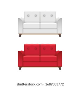 Red and white sofa vector illustration isolated on white background