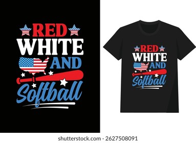 Red white and softball t shirt design