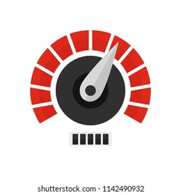 Red white speedometer icon. Flat illustration of red white speedometer vector icon for web isolated on white