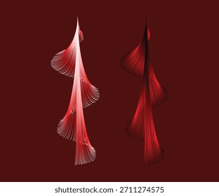 Arte de flujo de luz espiral rojo y blanco: líneas de Fractal simétricas elegantes, ilustración digital moderna sobre fondo oscuro