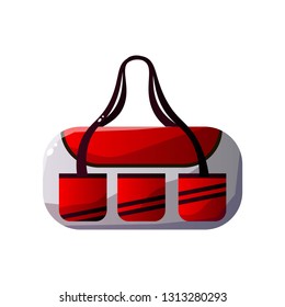 Red and White Sportive Handbag With Double Handles, Traveler Luggage, Vector Illustration