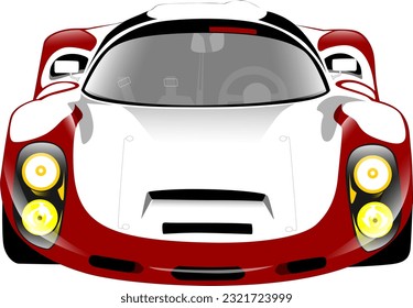 red white sports speed fast race track performance classic vintage antique oldschool retro car front side view wheels vector illustration