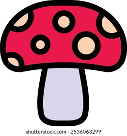 Red and white spotted mushroom illustration with a stylized design