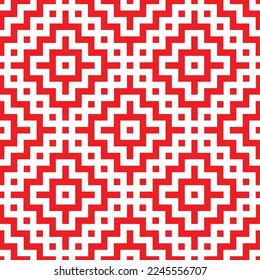 Fondo cuadrado rojo y blanco y patrón de línea diagonal. Línea diagonal vinculada en forma cuadrada. Fondo del patrón de entramado monocromo. Resumen del fondo del laberinto. Obra de tejido tradicional.